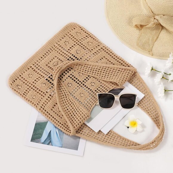 Women's Light Tan Shoulder Shopping Handbag Casual Travel Totes Fold Able Bags - Picture 5 of 7